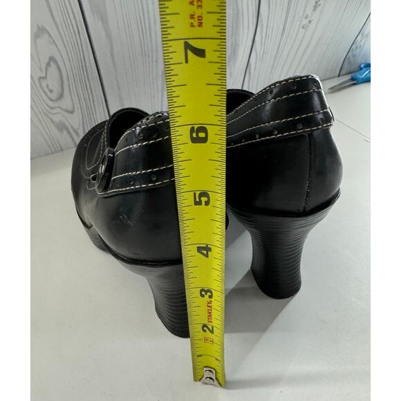 Vtg 90s Y2K lei Size 9 Loafer Heels Shoes Black Platform Leather Chunky - Picture 4 of 11